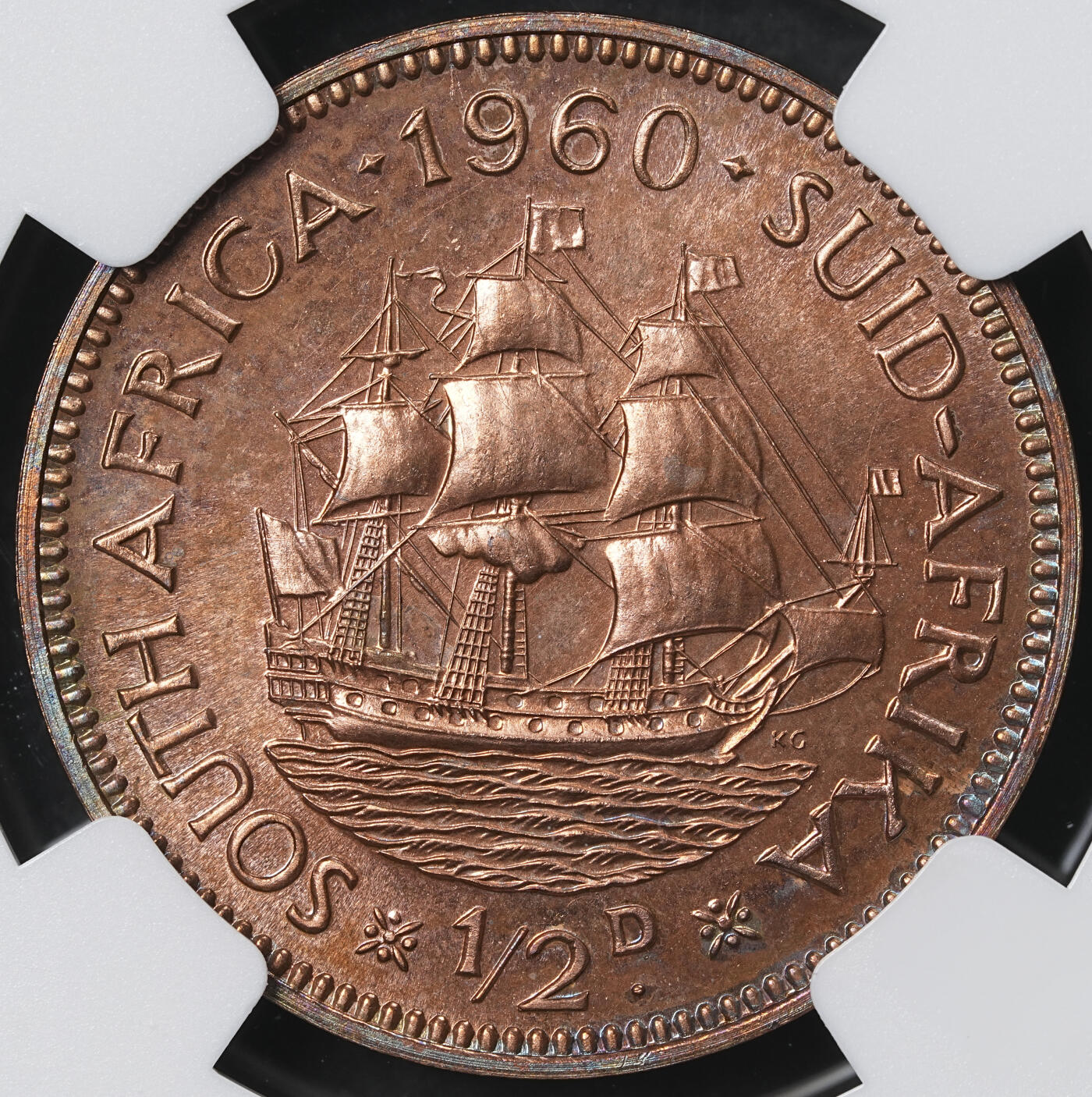 修遠堂世界钱币第六十一期 NGC PF65RB 1960年南非1/2便士精制铜币 仅铸造3360枚