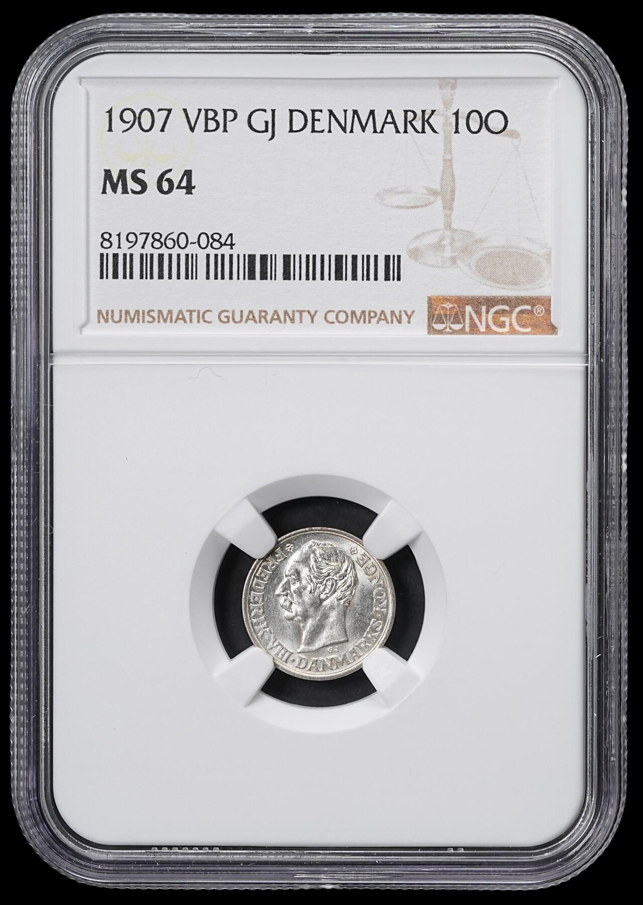 修遠堂世界钱币第六十一期 NGC MS64 1907年丹麦10欧尔银币 