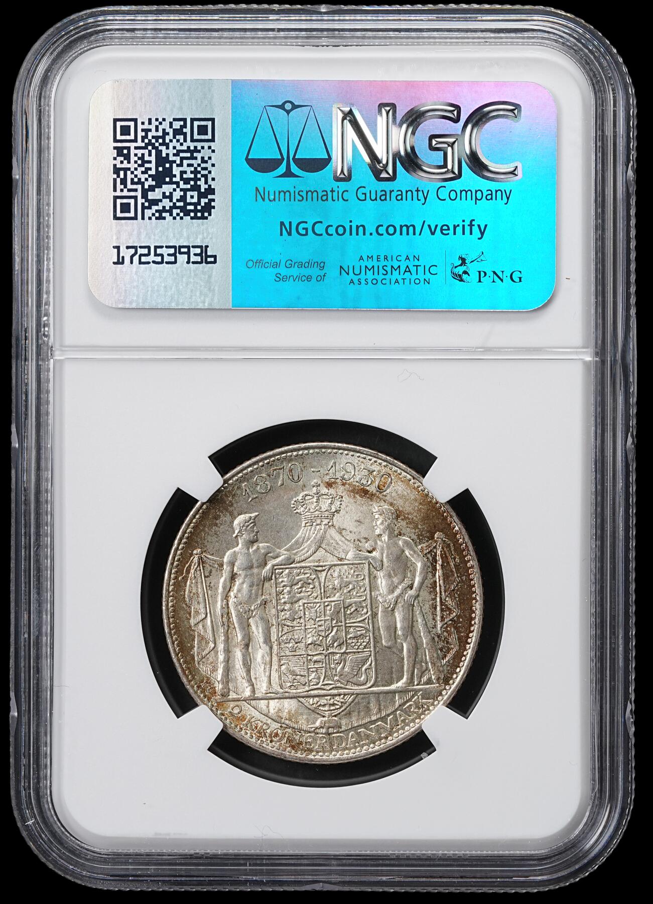 修遠堂世界钱币第六十一期 NGC MS65 1930年丹麦国王60大寿纪念2克朗银币