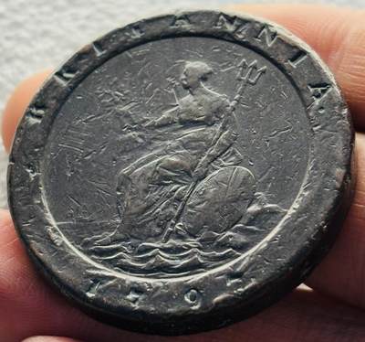 文馨钱币收藏第 230 场，英系铜币，国外回流古钱币 - 浅雕 1797 年英国乔治三世车轮 2 便士古铜币