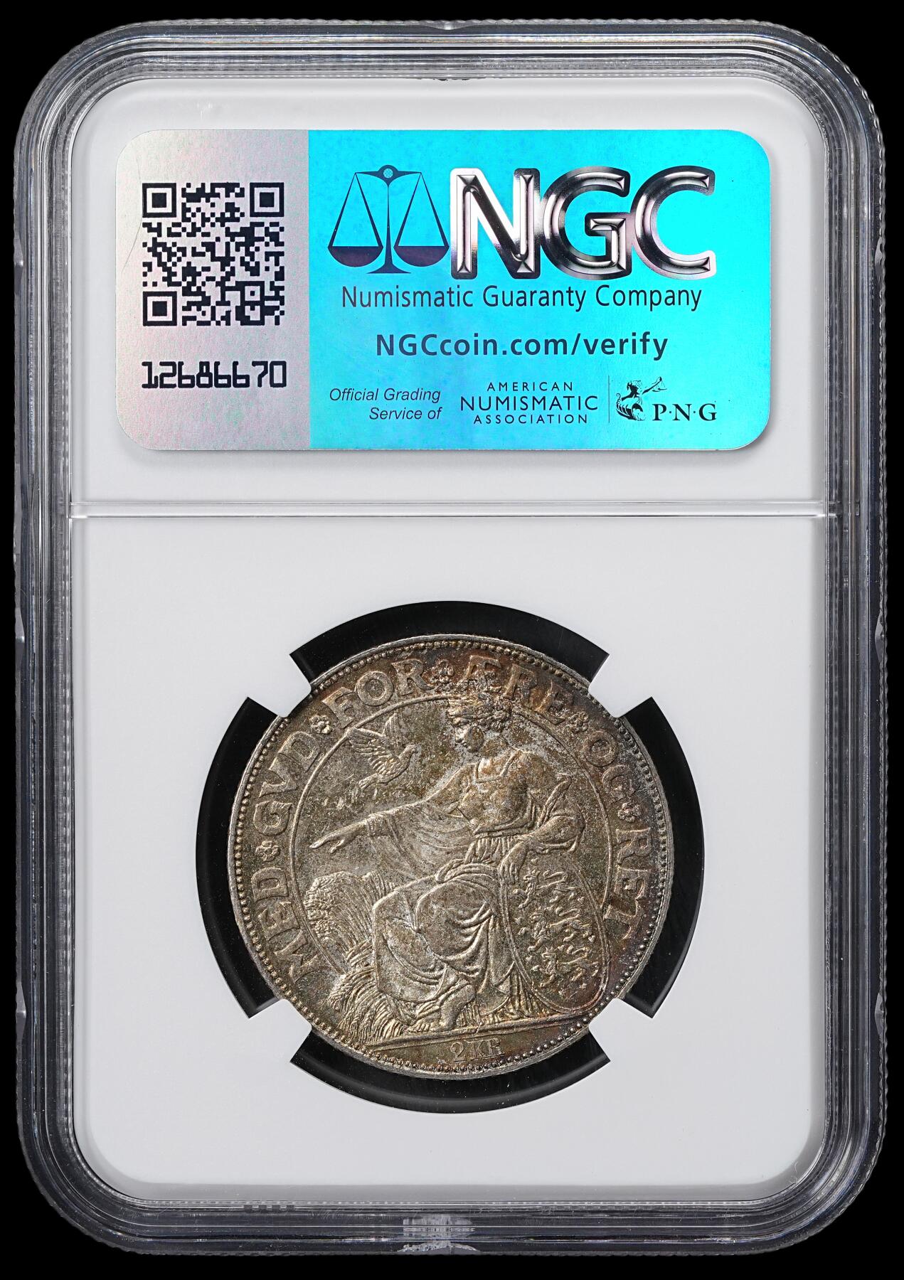 修遠堂世界钱币第六十一期 NGC MS64 1903年丹麦国王登基40周年纪念2克朗银币 热门品种