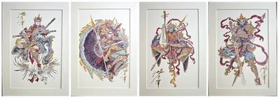 白泽拍卖卡牌手绘专场第14期（从来生死都看淡, 专和老天对着干） - 2024 启读文化 手绘复制画4张 四大天王 魔礼青 010/500 魔礼海 015/500 魔礼红 012/500 魔礼寿 006/500 沈鑫亲签 尺寸：21CM*30CM