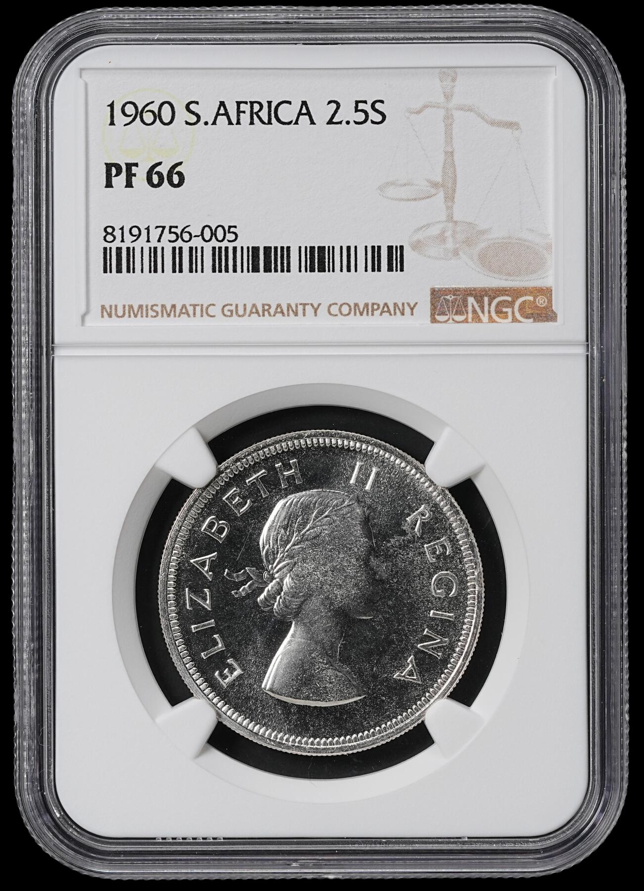 修遠堂世界钱币第六十一期 NGC PF66 1960年南非2.5先令精制银币 仅铸造3360枚