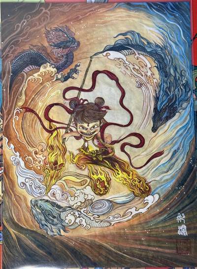 白泽拍卖卡牌手绘专场第14期（从来生死都看淡, 专和老天对着干） - 2025 那澜手绘画 哪吒闹海 尺寸：21cm*29.5cm
