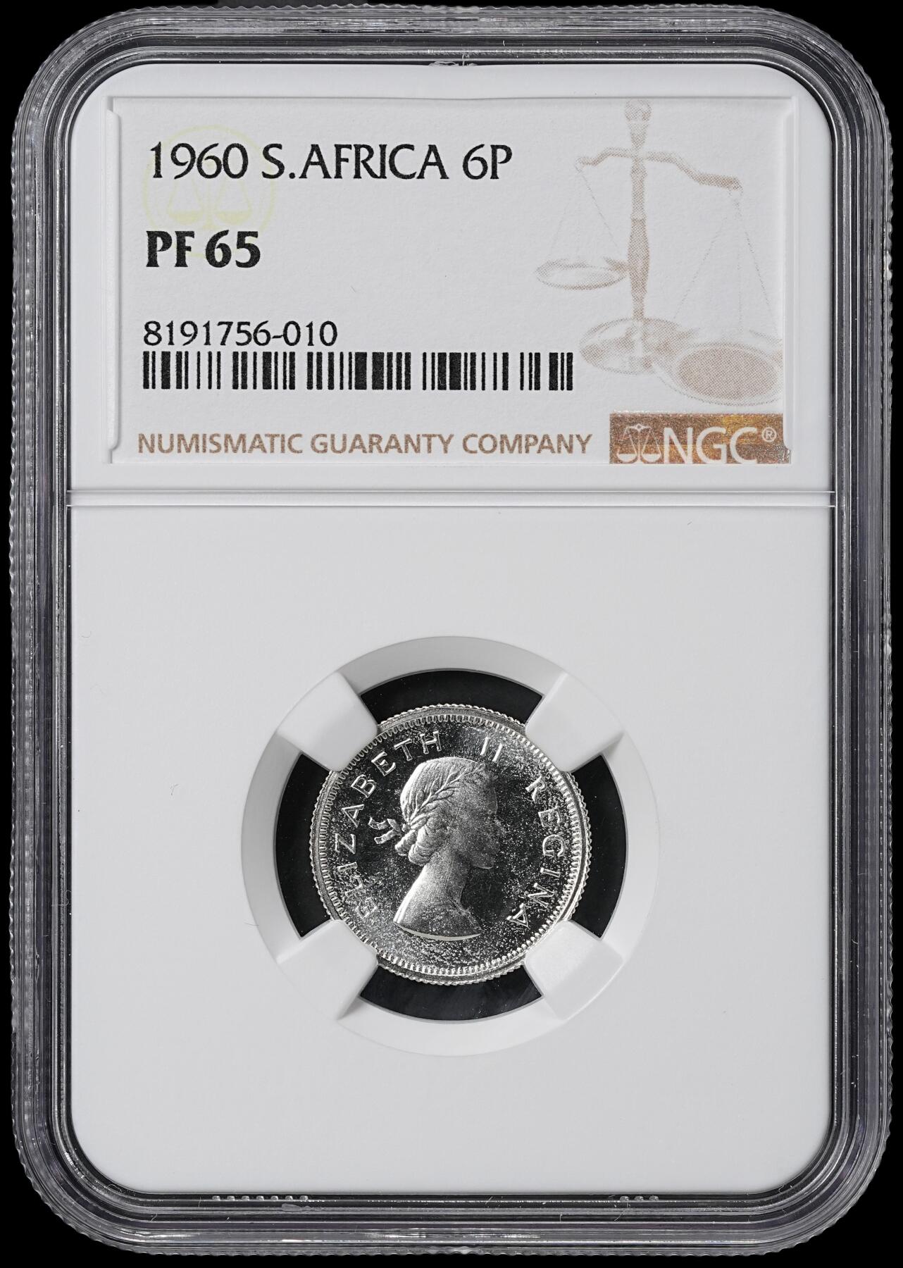 修遠堂世界钱币第六十一期 NGC PF65 1960年南非6便士精制银币 仅铸造3360枚