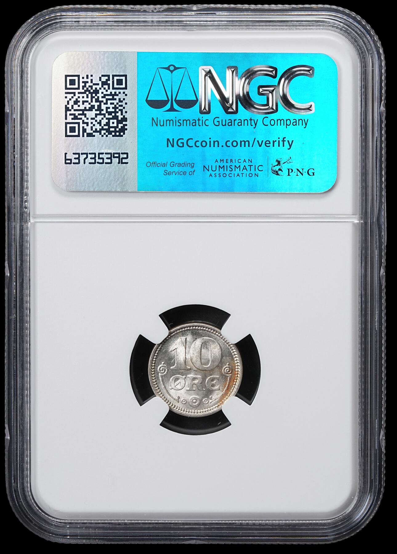 修遠堂世界钱币第六十一期 NGC MS65 1918年丹麦10欧尔银币