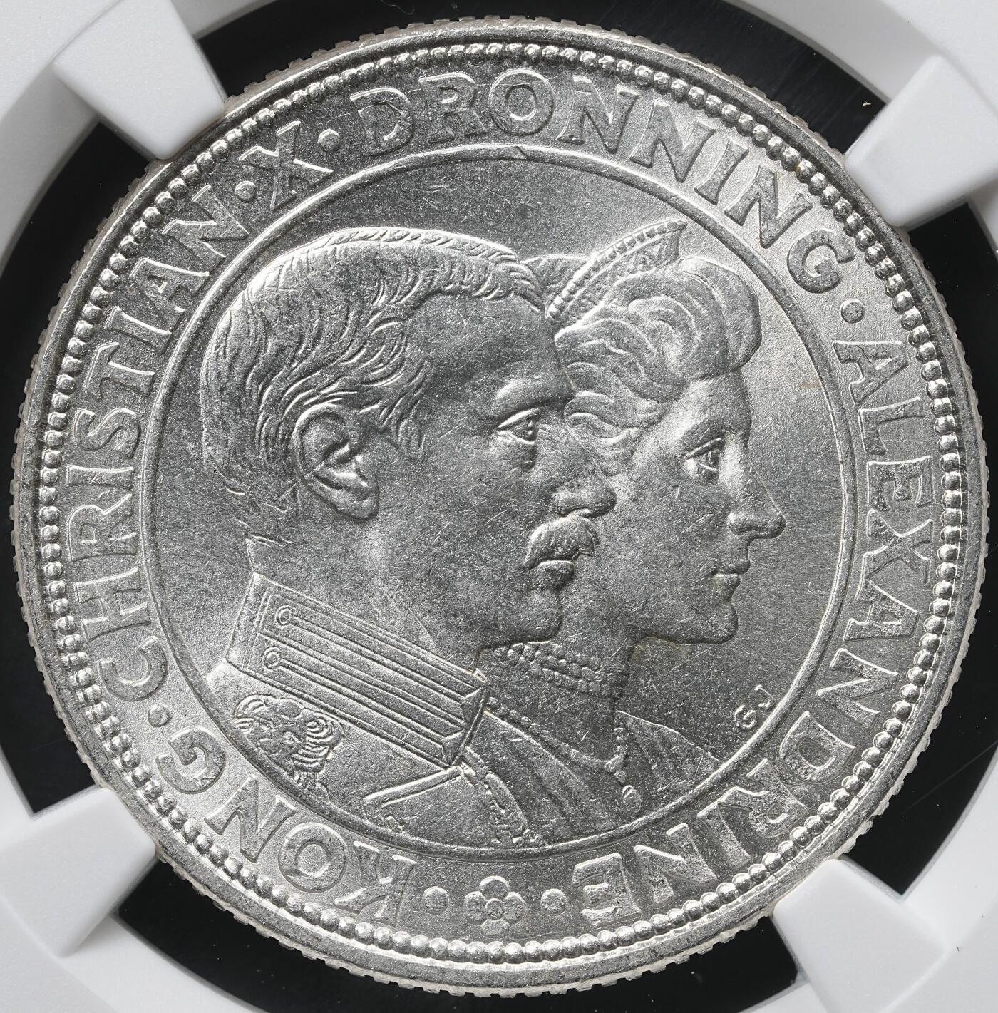 修遠堂世界钱币第六十一期 NGC MS65 1923年丹麦国王银婚纪念2克朗银币