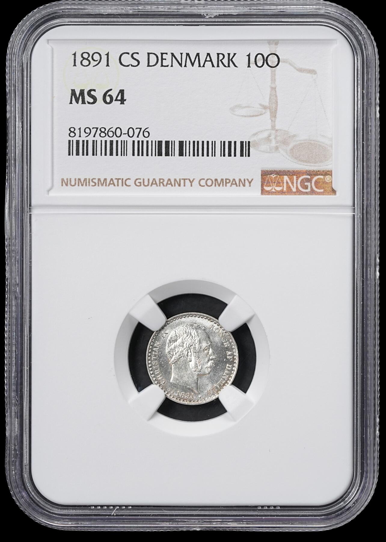 修遠堂世界钱币第六十一期 NGC MS64 1891年丹麦海豚10欧尔银币 MS少见 