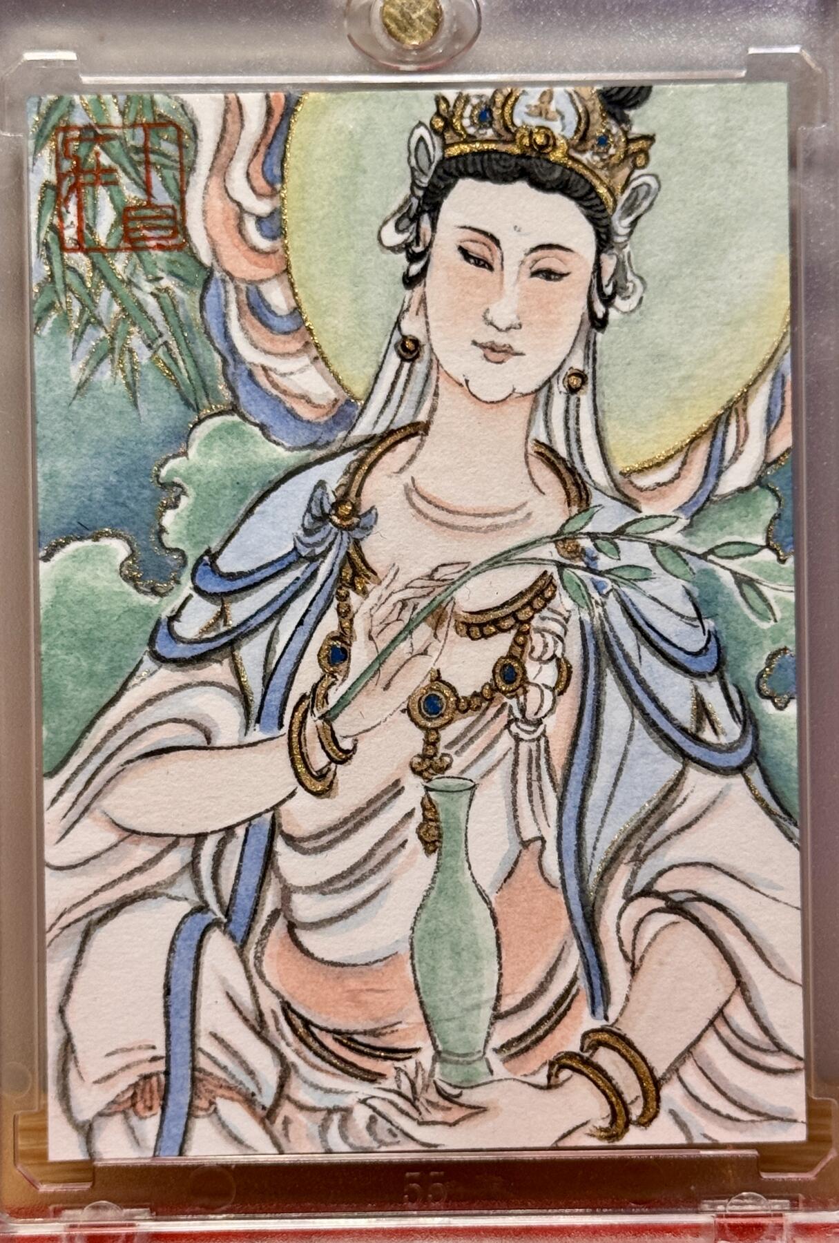 白泽拍卖卡牌手绘专场第14期（从来生死都看淡, 专和老天对着干） 2025 国风联盟手绘卡 观世音菩萨 卢艺丰亲签 卡砖封装