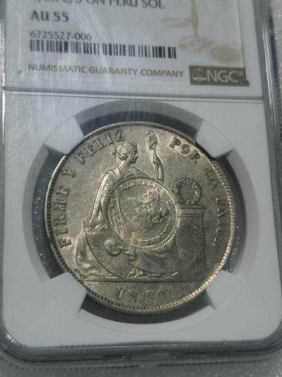 天下钱庄专场欢迎参拍 - NGC AU55 危地马拉1894年加盖1比索银币