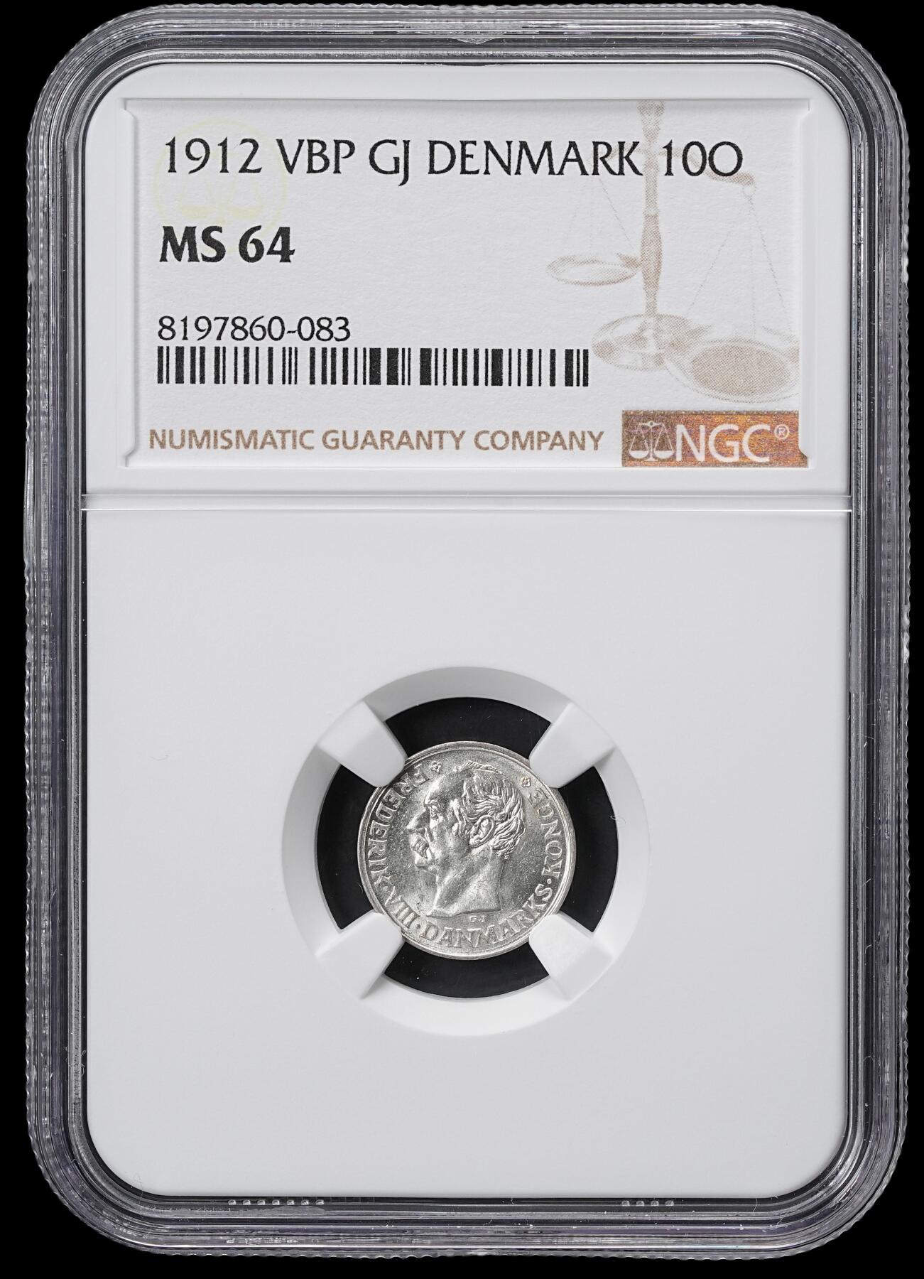 修遠堂世界钱币第六十一期 NGC MS64 1912年丹麦10欧尔银币 