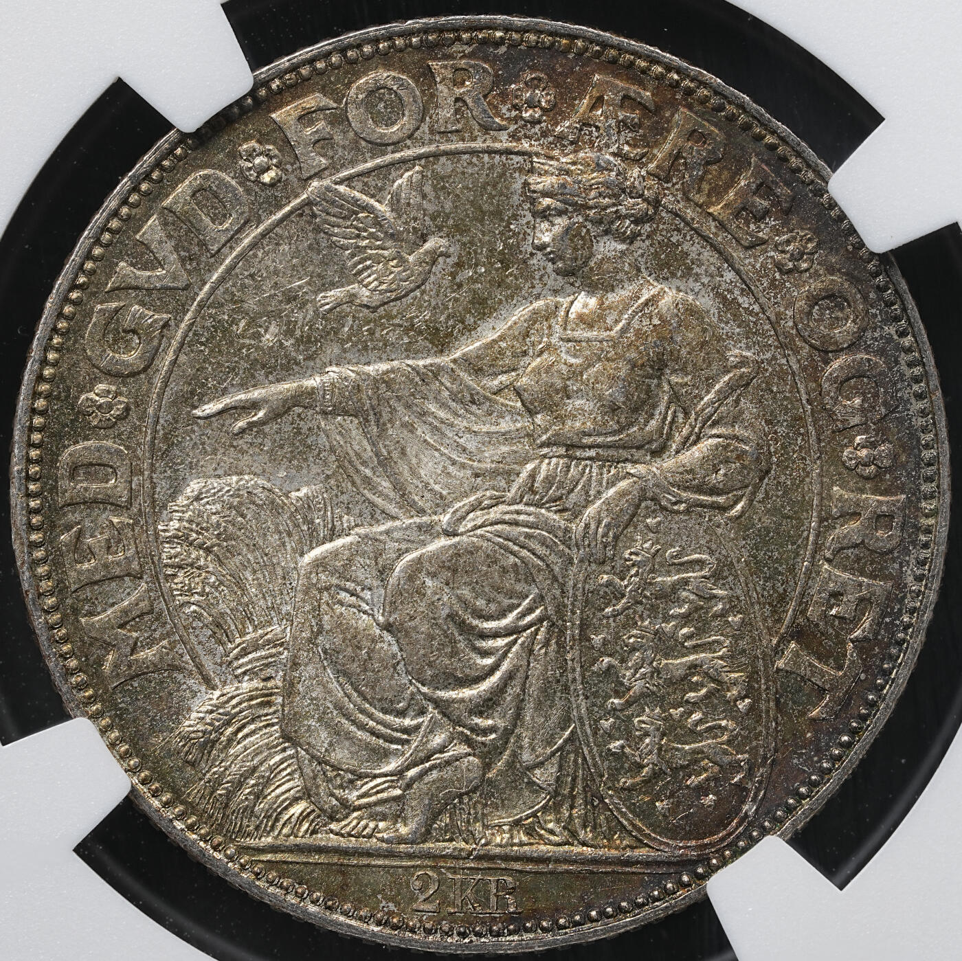 修遠堂世界钱币第六十一期 NGC MS64 1903年丹麦国王登基40周年纪念2克朗银币 热门品种