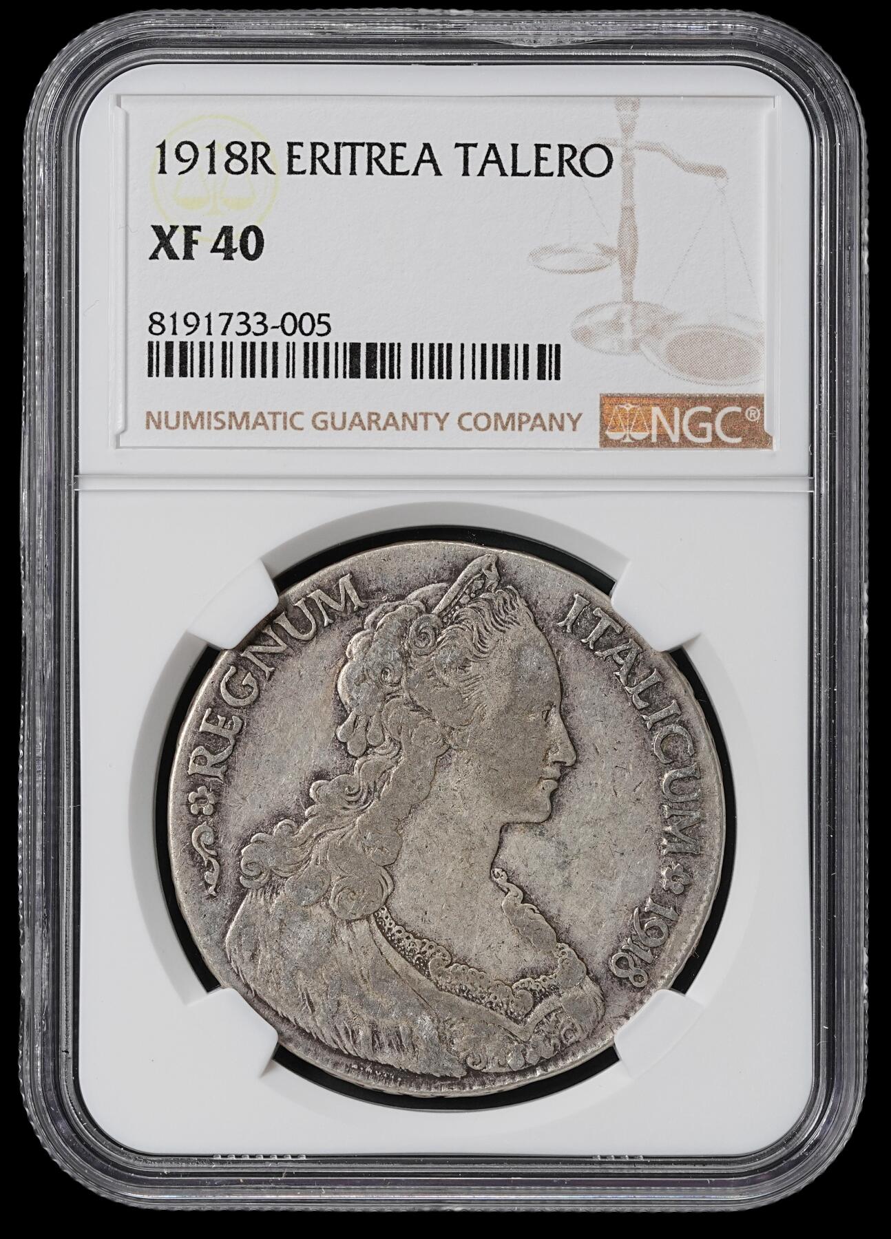 修遠堂世界钱币第六十一期 NGC XF40 1918年意属厄立特里亚1泰勒大银币