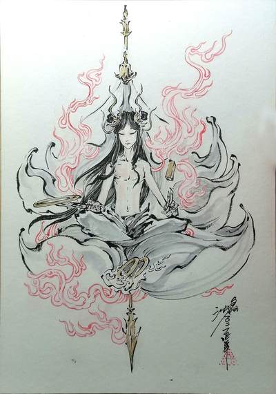 白泽拍卖卡牌手绘专场第14期（从来生死都看淡, 专和老天对着干） - 2025 沈鑫手绘画 莲花童子哪吒 尺寸：21cm*29.5cm