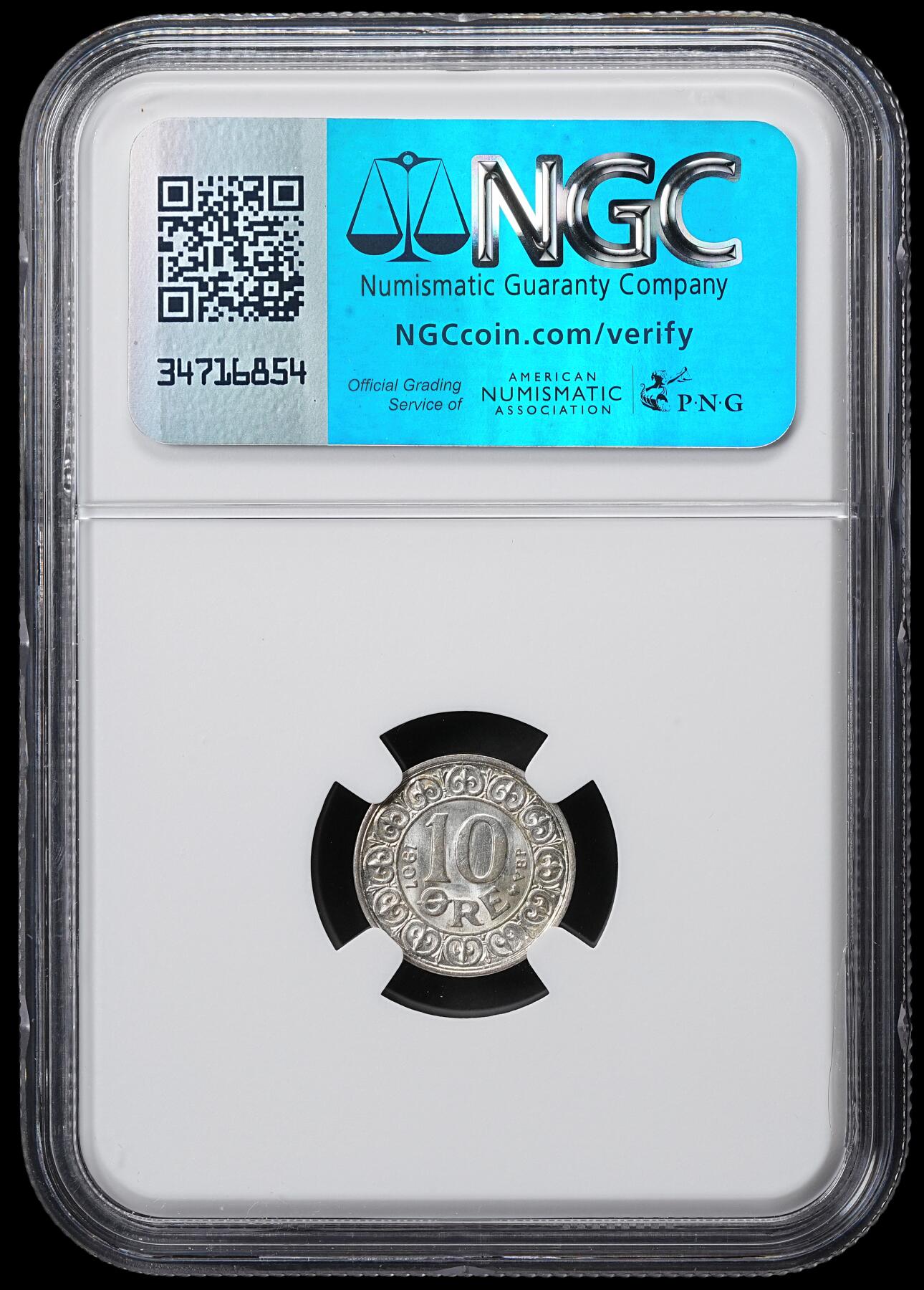 修遠堂世界钱币第六十一期 NGC MS64 1907年丹麦10欧尔银币 