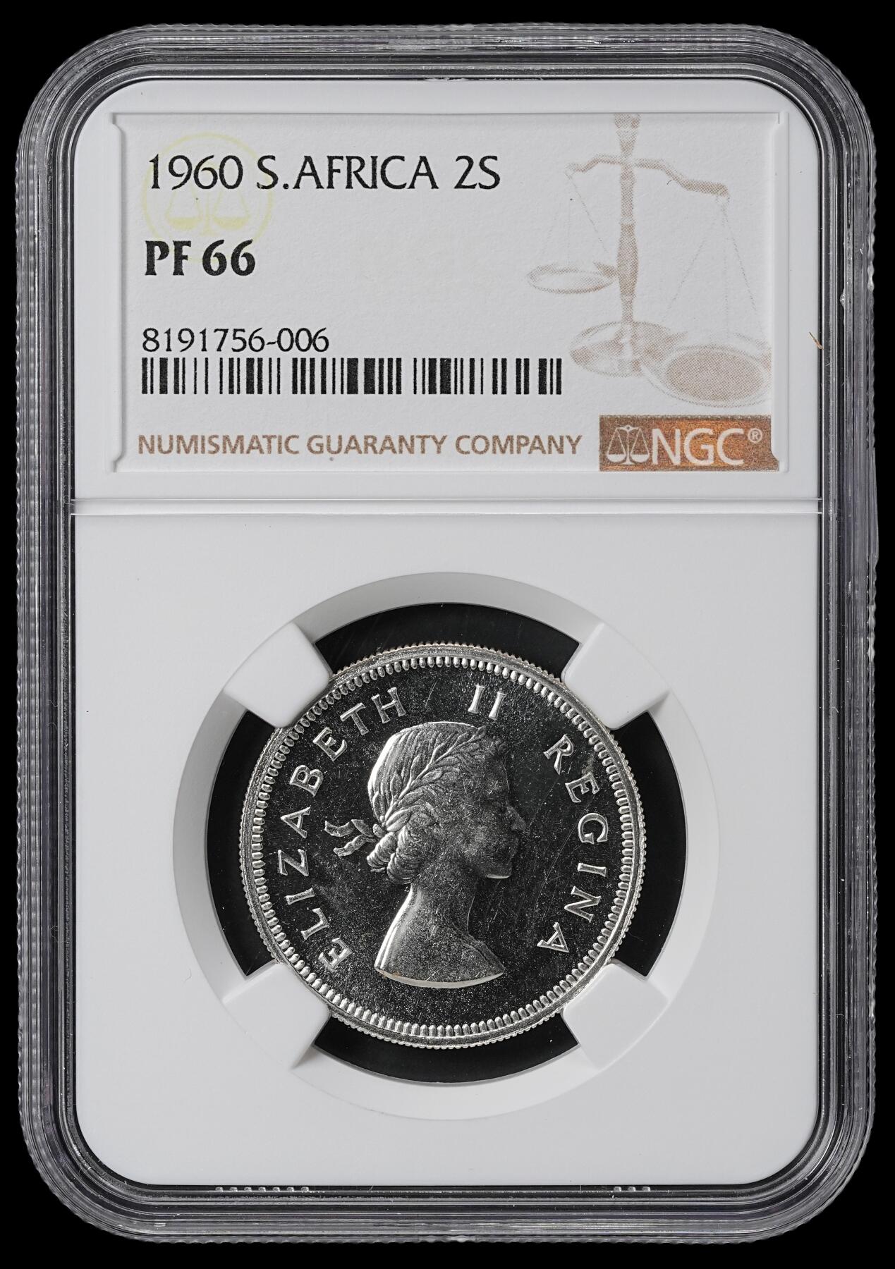 修遠堂世界钱币第六十一期 NGC PF66 1960年南非2先令精制银币 仅铸造3360枚