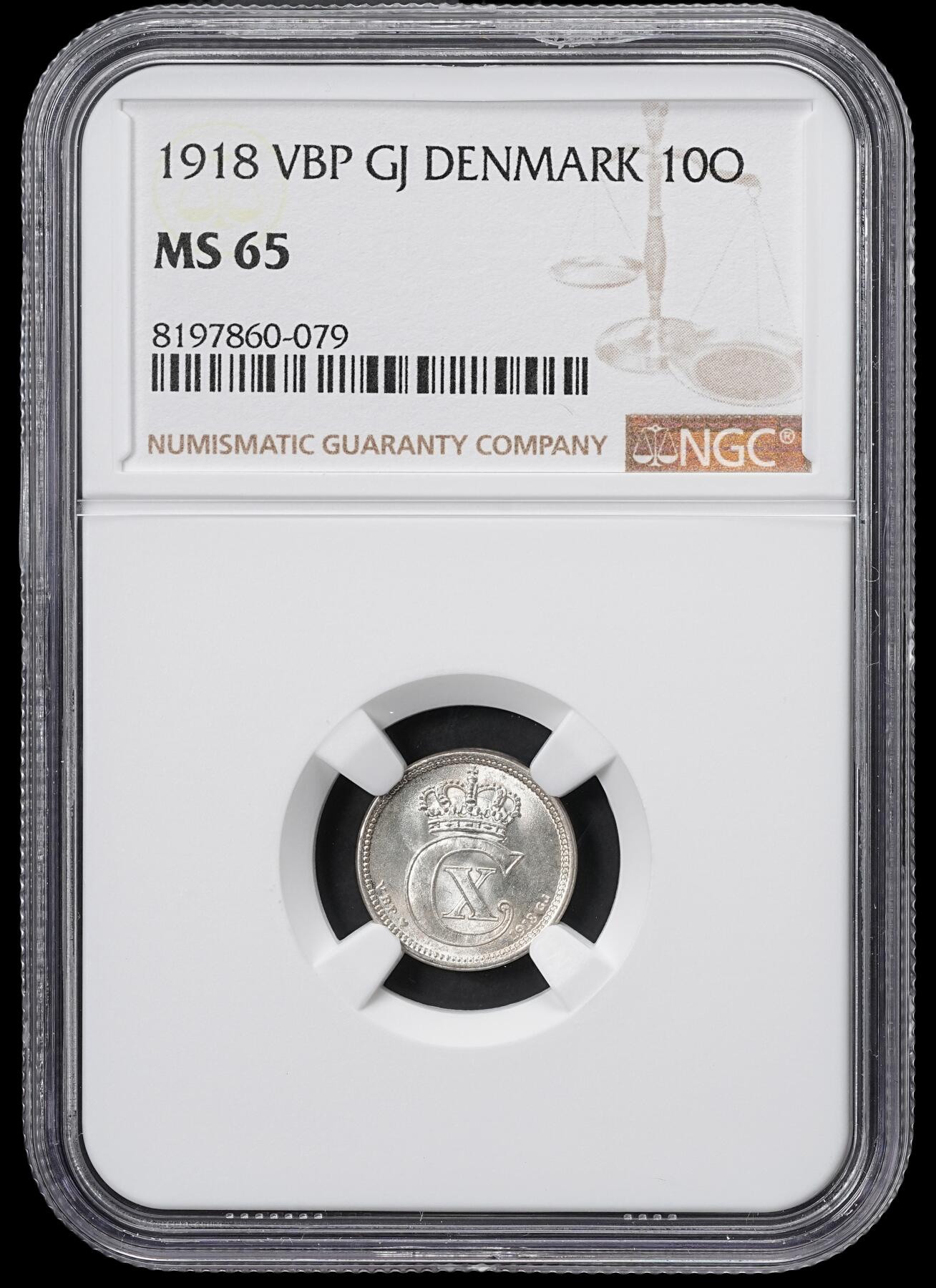 修遠堂世界钱币第六十一期 NGC MS65 1918年丹麦10欧尔银币