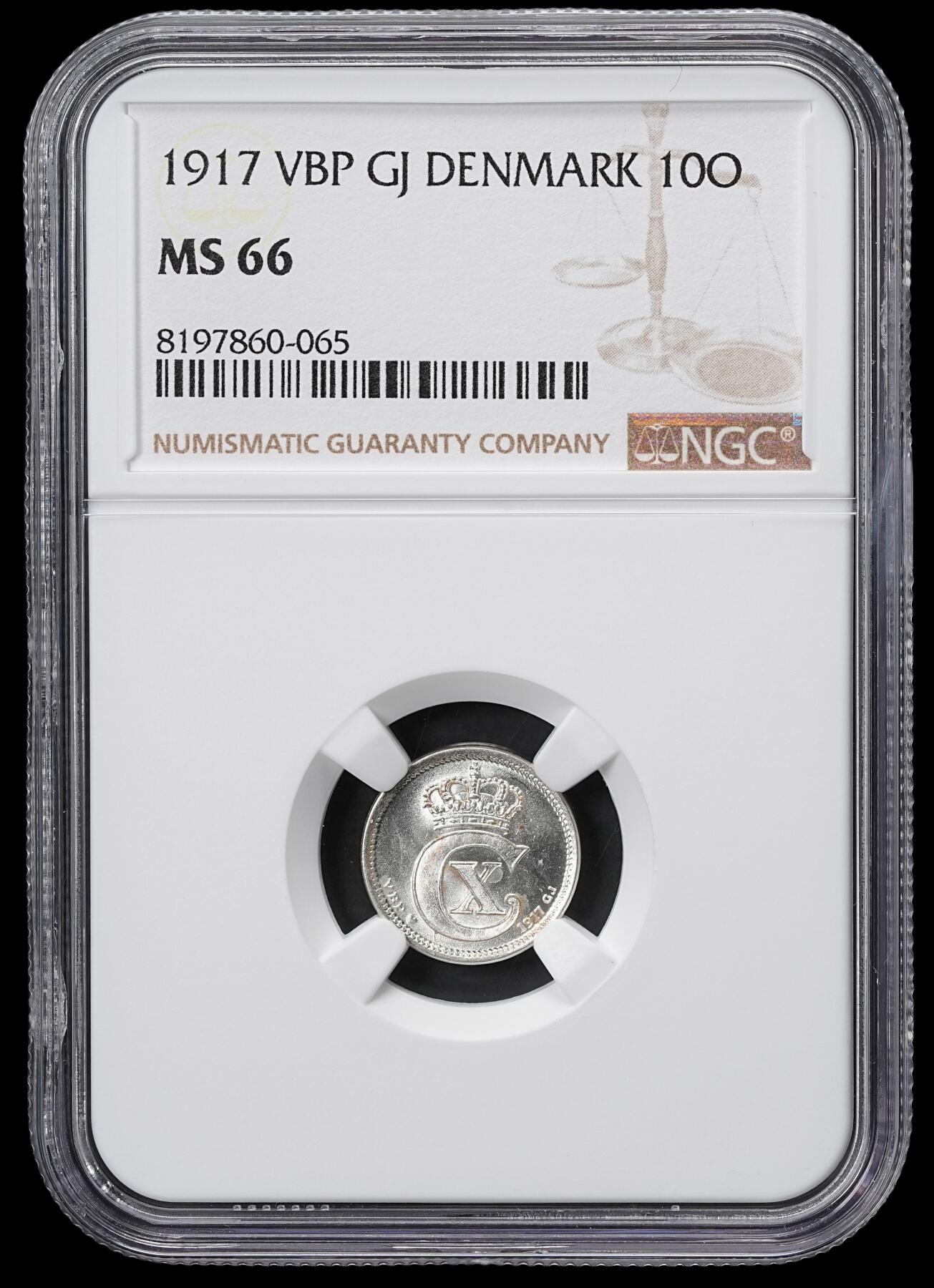 修遠堂世界钱币第六十一期 NGC MS66 1917年丹麦10欧尔银币