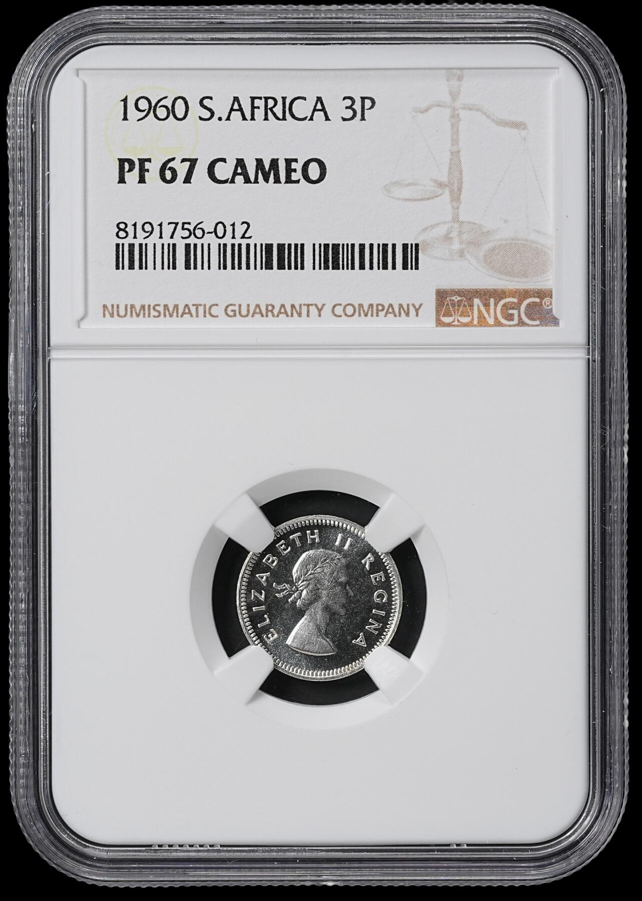 修遠堂世界钱币第六十一期 NGC PF67 CAMEO 1960年南非3便士精制银币 仅铸造3360枚 CAMEO少见