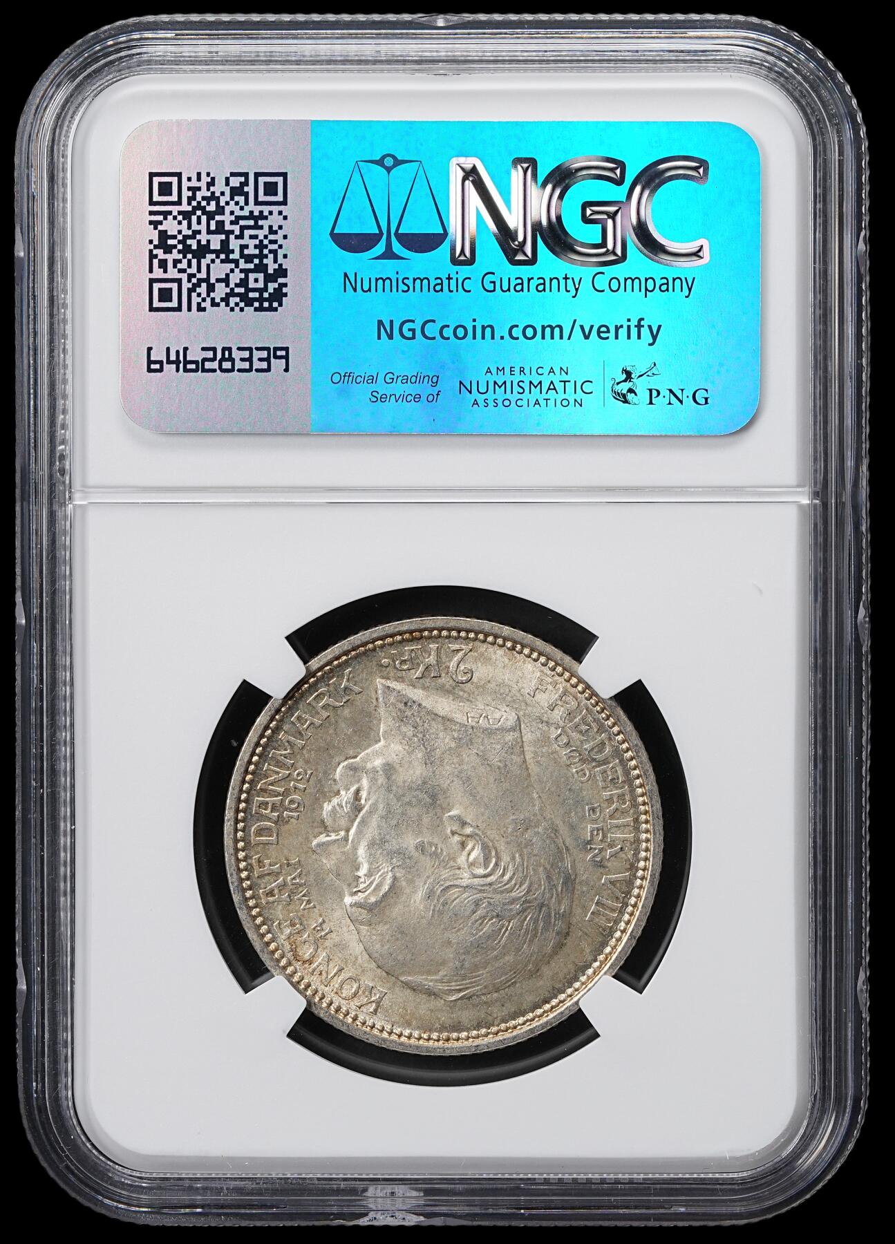 修遠堂世界钱币第六十一期 NGC MS64 1912年丹麦国王更迭纪念2克朗银币