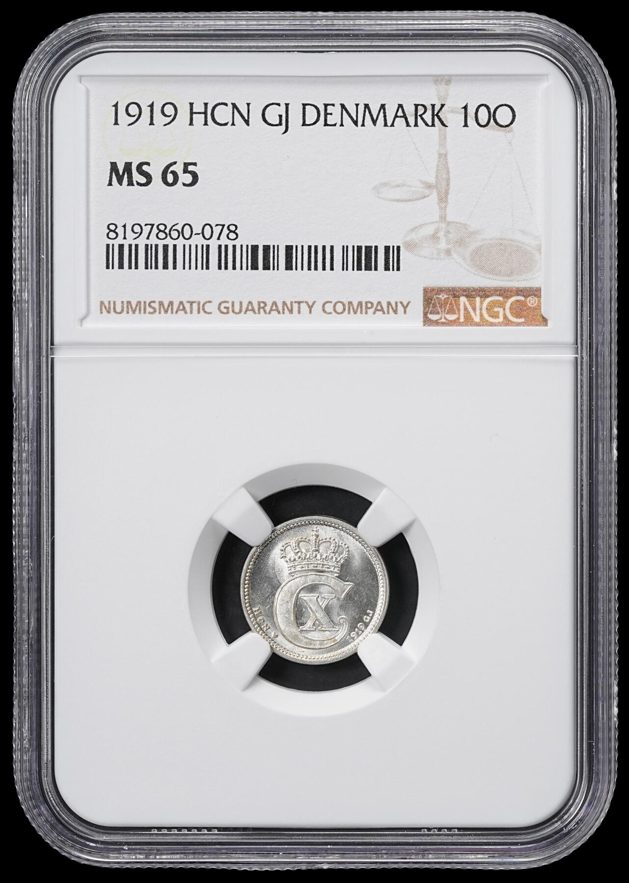 修遠堂世界钱币第六十一期 NGC MS65 1919年丹麦10欧尔银币