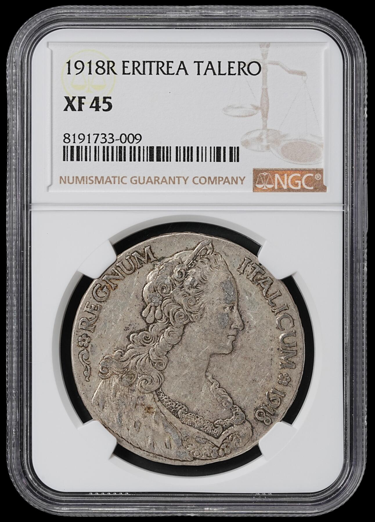 修遠堂世界钱币第六十一期 NGC XF45 1918年意属厄立特里亚1泰勒大银币