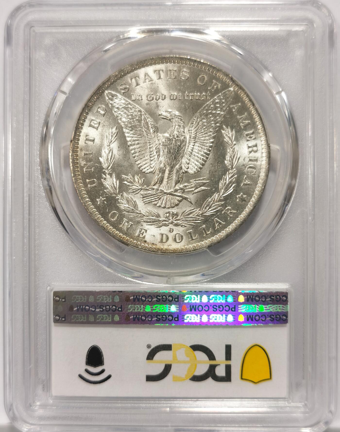 博洋堂世界钱币拍卖第114期（全场包邮） PCGS MS64 美国1884-O版摩根银元，盒子正面上方有小磕