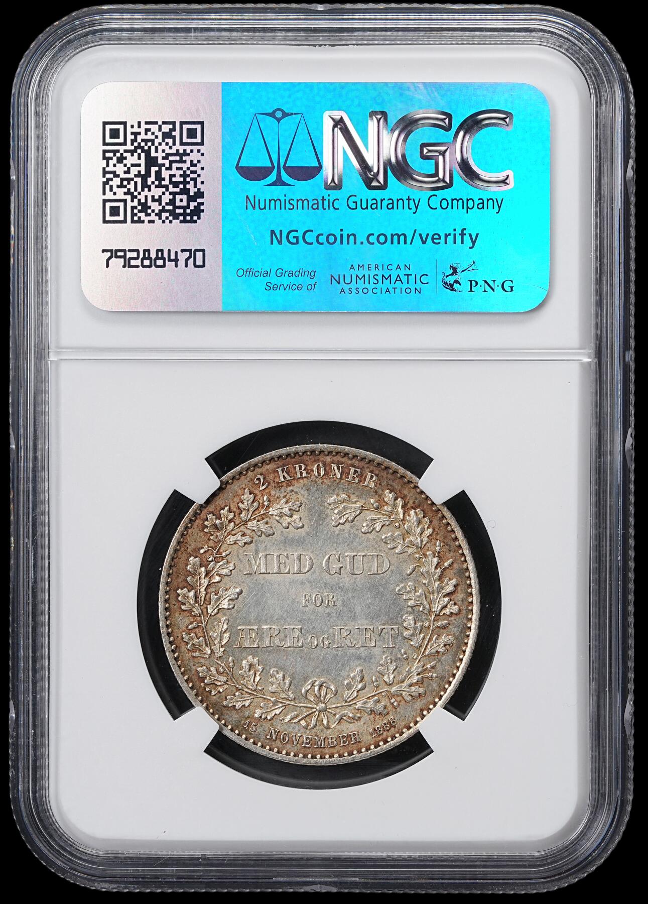 修遠堂世界钱币第六十一期 NGC MS62 1888年丹麦国王登基25周年纪念2克朗银币