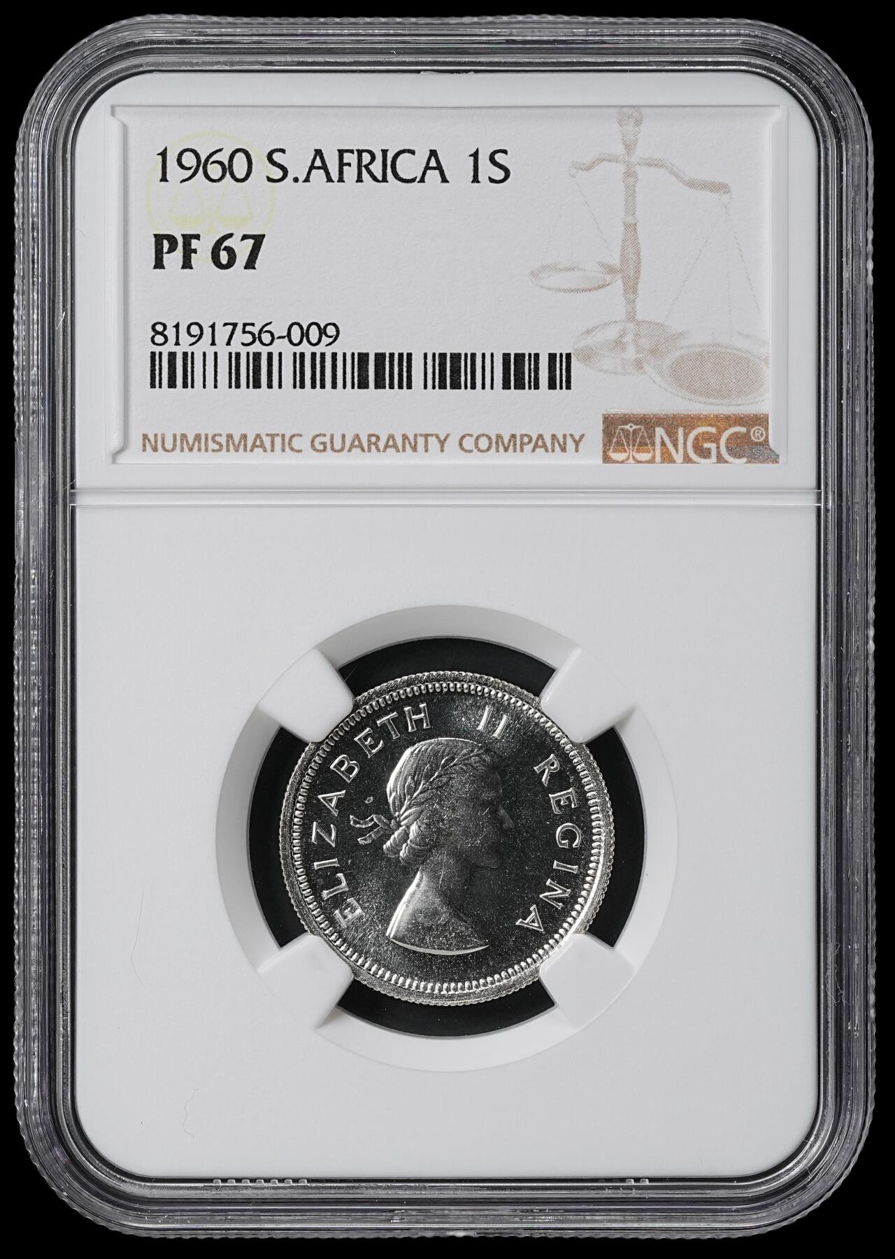 修遠堂世界钱币第六十一期 NGC PF67 1960年南非1先令精制银币 仅铸造3360枚