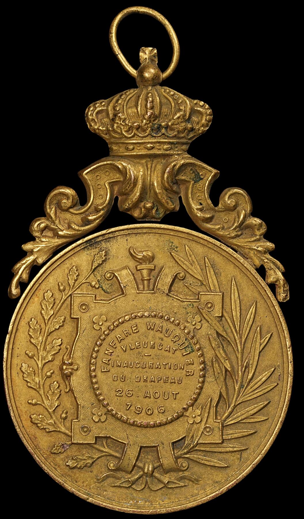 修遠堂世界钱币第六十一期 1906年比利时鎏金铜章 54.51mm，66.42g