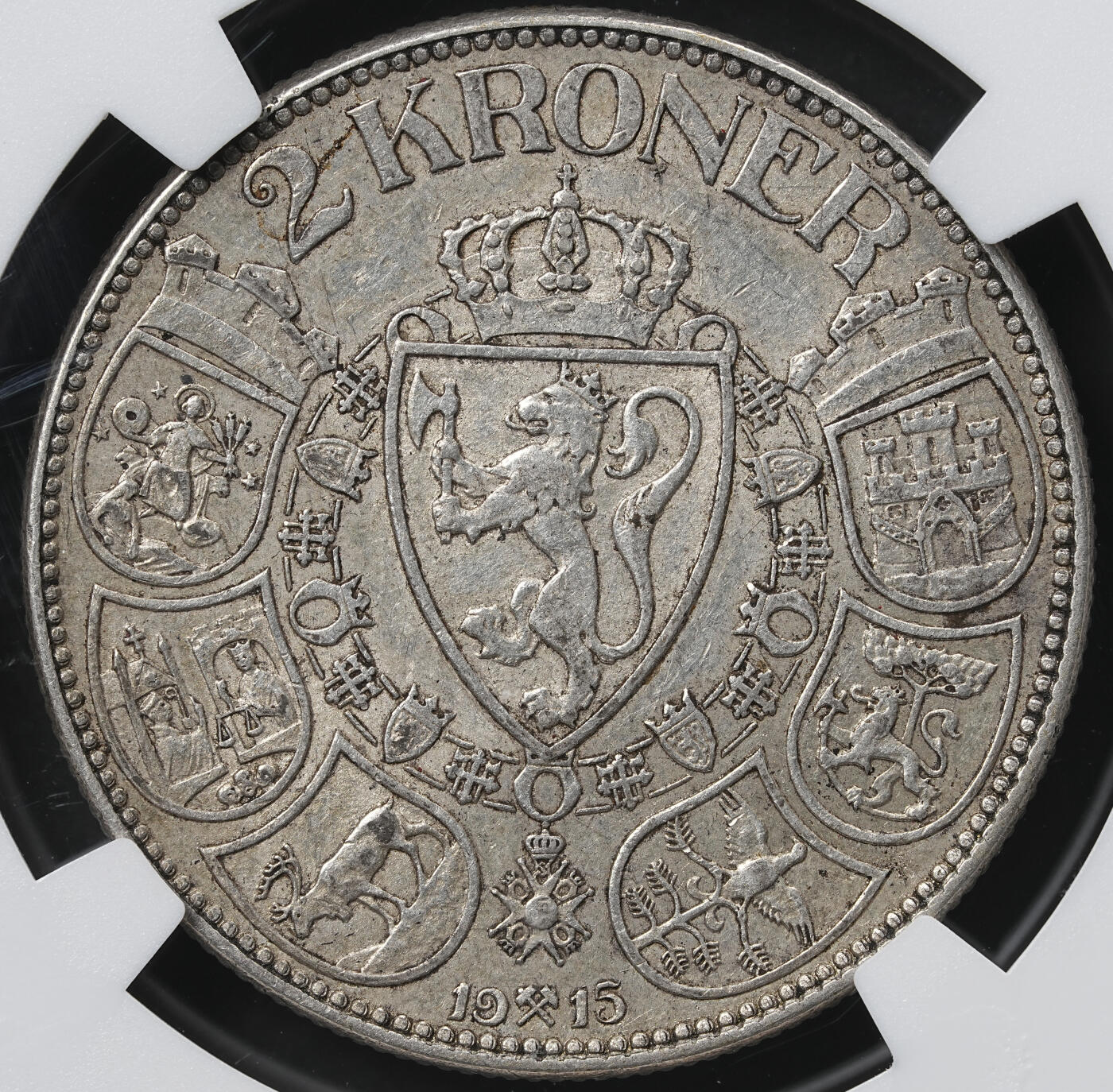 修遠堂世界钱币第六十一期 NGC AU55 1915年挪威2克朗银币