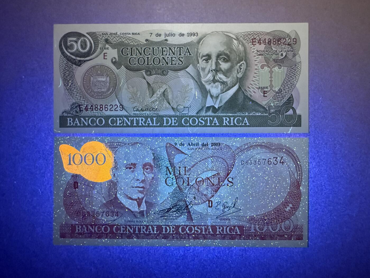 《艾美收藏》第191期-周日名誉品盛宴 哥斯达黎加50、1000科朗2张 UNC