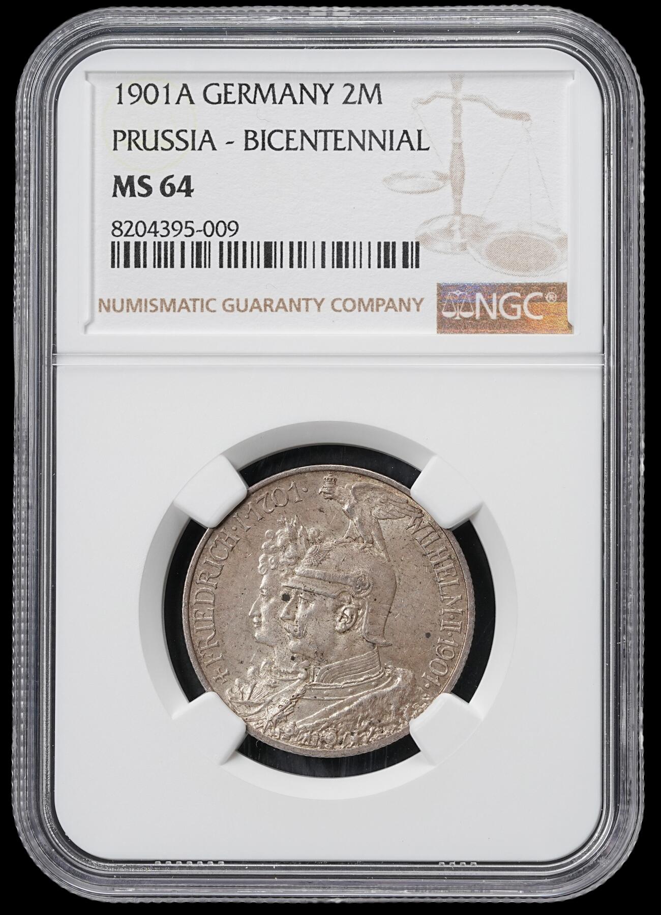 修遠堂世界钱币第六十一期 NGC MS64 1901年普鲁士建国200周年2马克银币