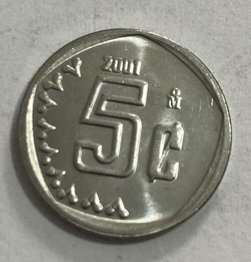 世界各国流通币专场 2001年墨西哥5分，全新