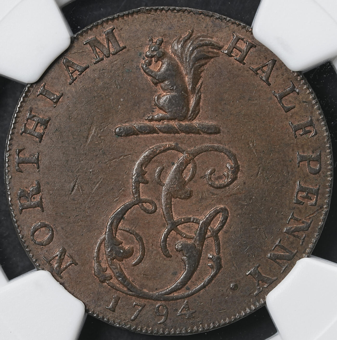 修遠堂世界钱币第六十一期 NGC MS62BN 1794年英国萨塞克斯1/2便士代用币