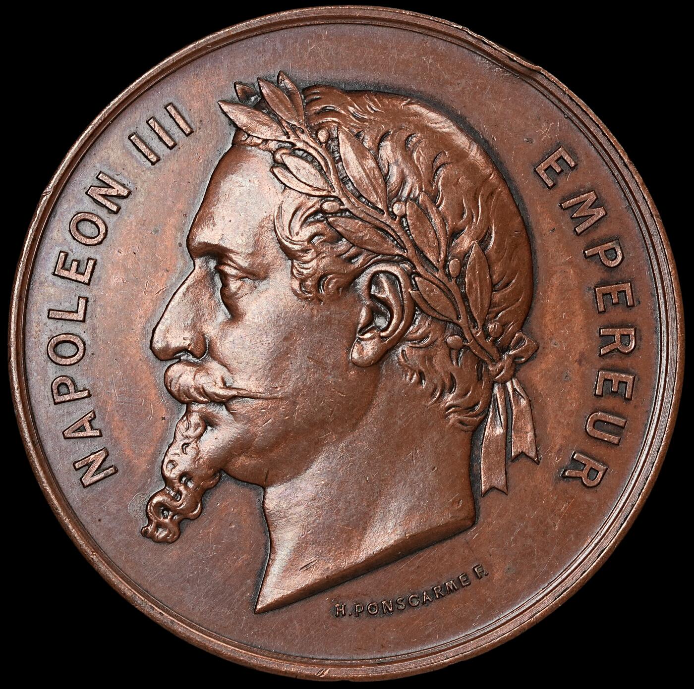 修遠堂世界钱币第六十一期 1867年巴黎世界博览会红铜章 边一磕碰 50.78mm，50.17g