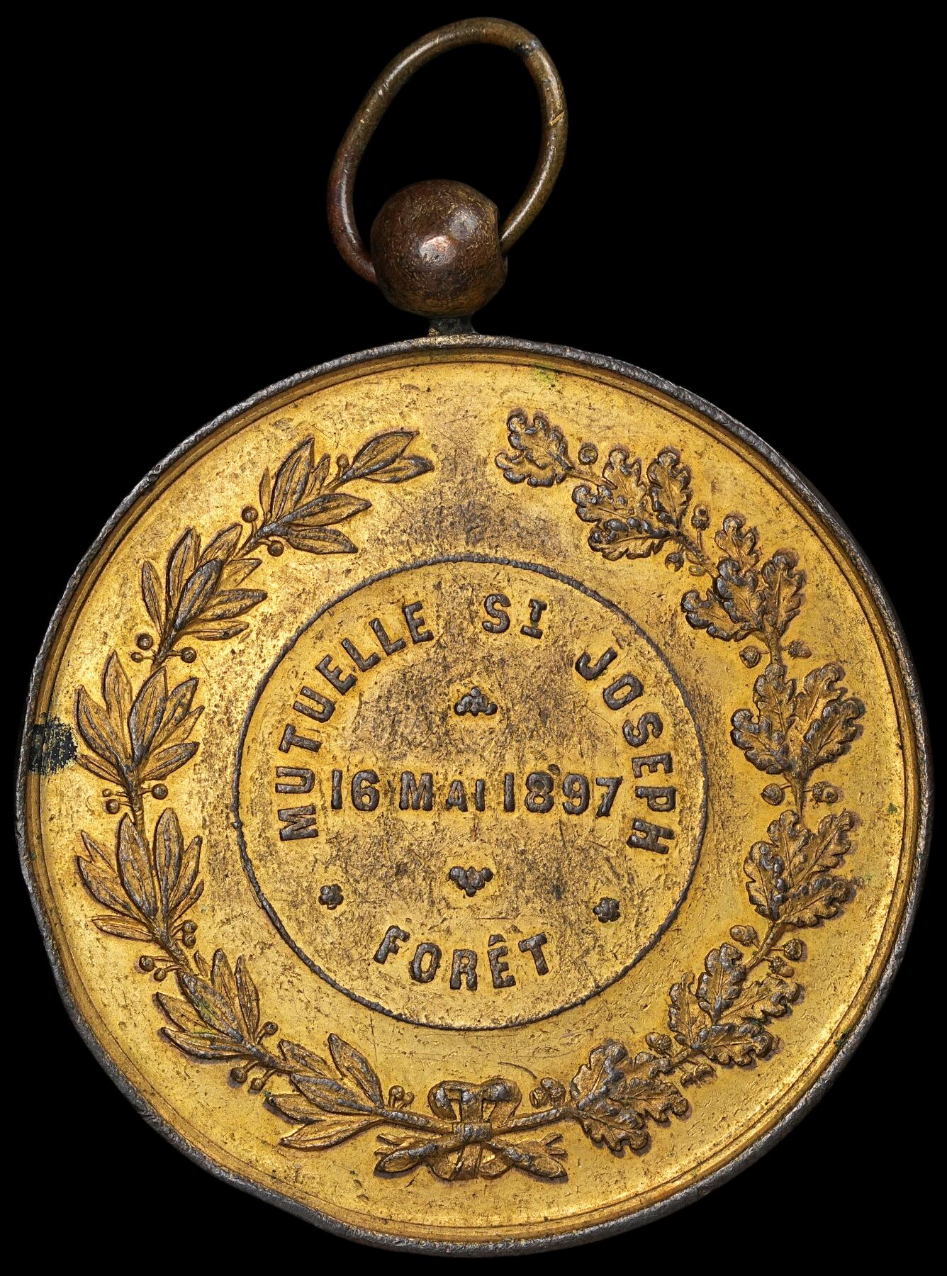 修遠堂世界钱币第六十一期 1897年比利时鎏金铜章 56.50mm，75.25g