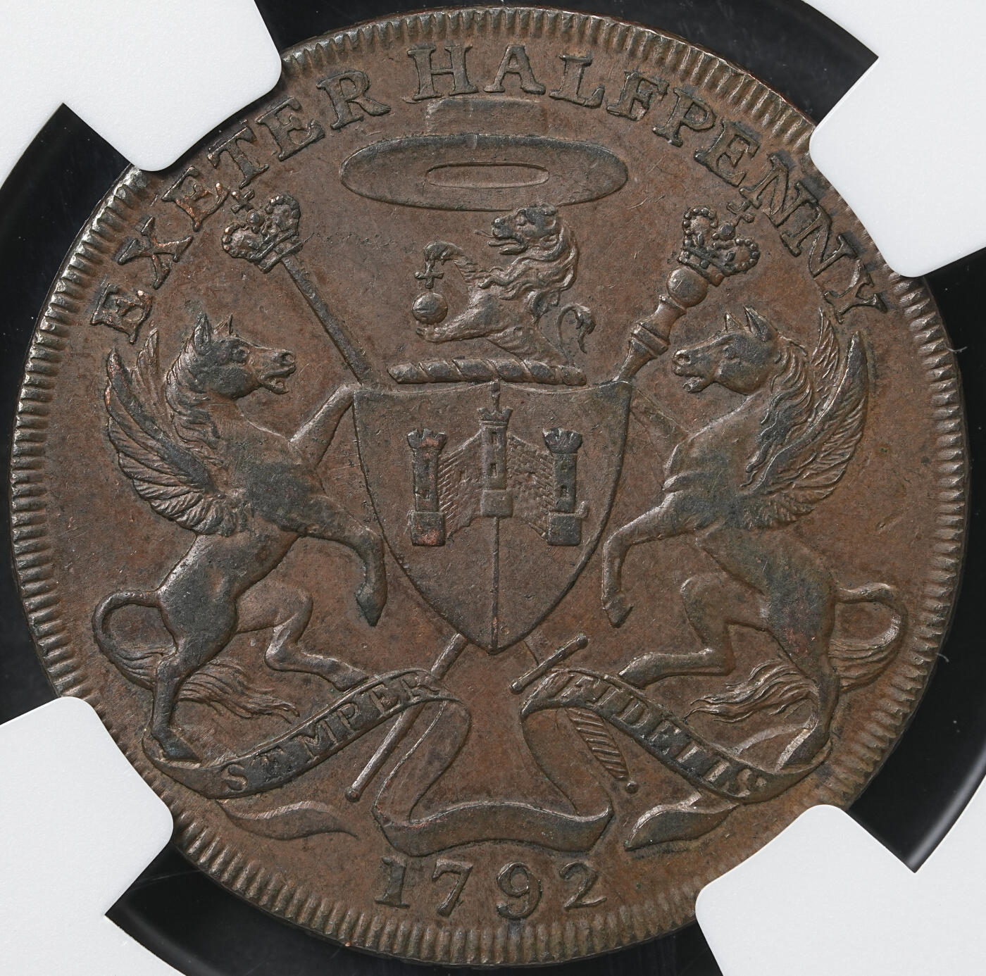 修遠堂世界钱币第六十一期 NGC AU58 1792年英国埃克塞特1/2便士代用币