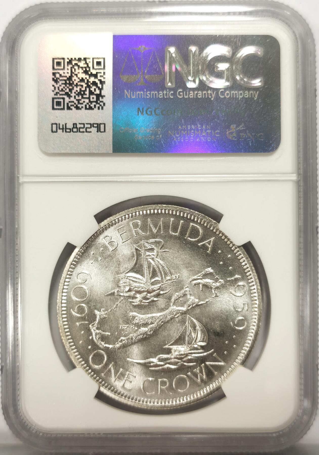 博洋堂世界钱币拍卖第114期（全场包邮） NGC MS67 英属百慕大1959年伊丽莎白二世1克朗银币，发现百慕大350周年纪念，极品高分