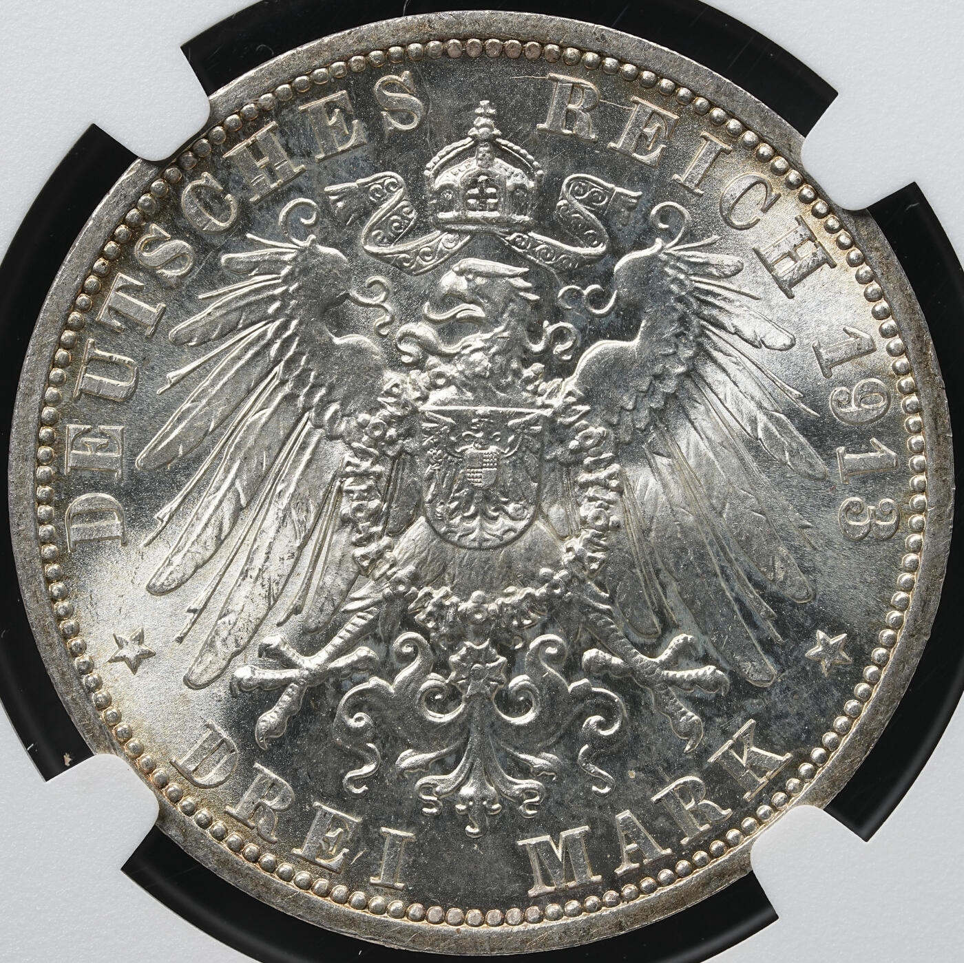 修遠堂世界钱币第六十一期 NGC MS65 1913年普鲁士威廉二世·登基25周年纪念3马克银币