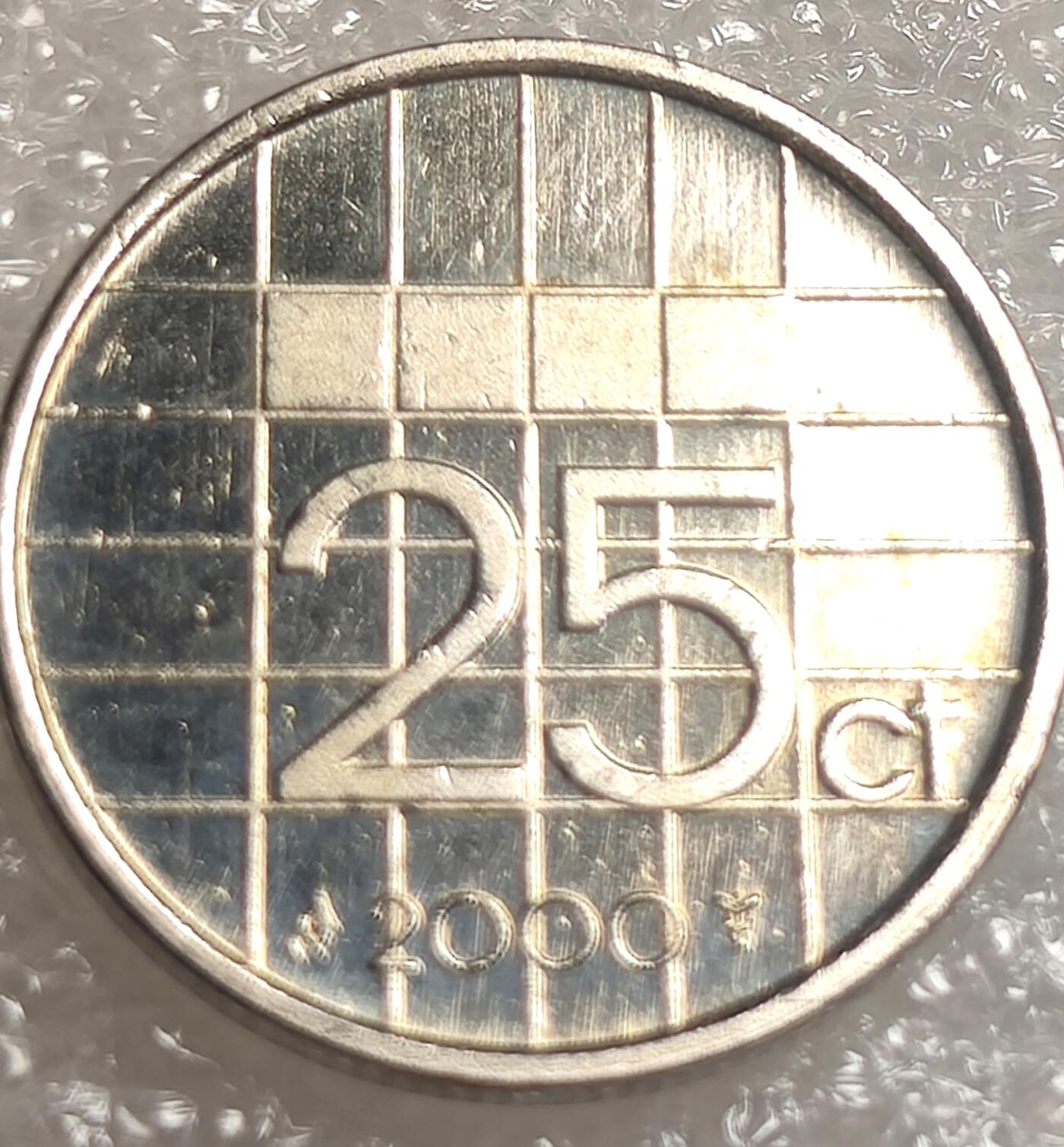 泉币菌-第9场-中外散币乐园 原光美品荷兰荷兰2000年25分镍币，贝娅特丽克丝女王