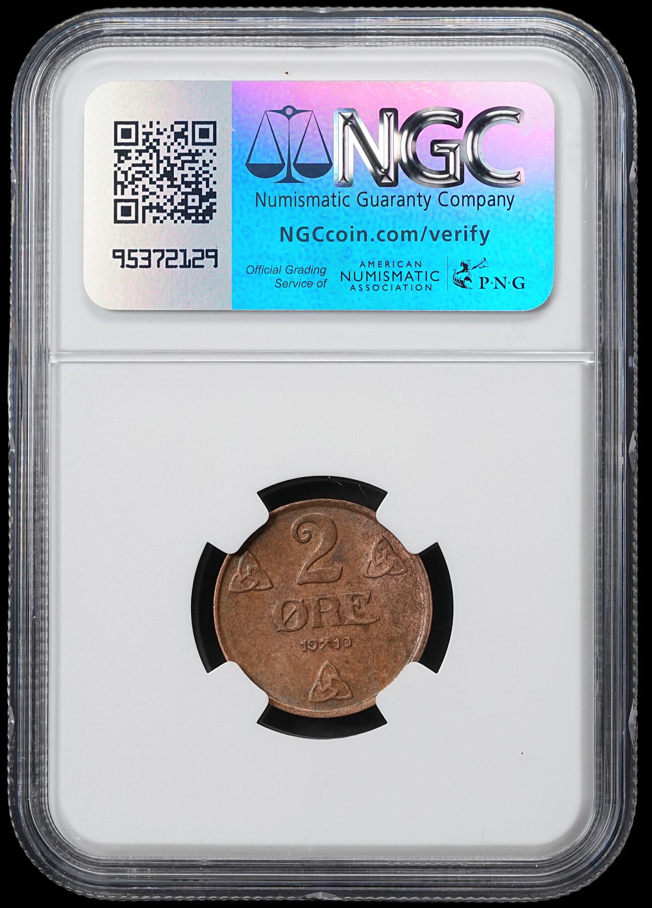 修遠堂世界钱币第六十一期 NGC MS61BN 1910年挪威1欧尔铜币 稀少年份 币筋 克劳斯价300美金