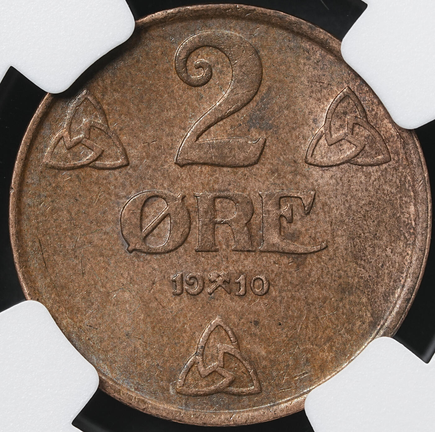 修遠堂世界钱币第六十一期 NGC MS61BN 1910年挪威1欧尔铜币 稀少年份 币筋 克劳斯价300美金