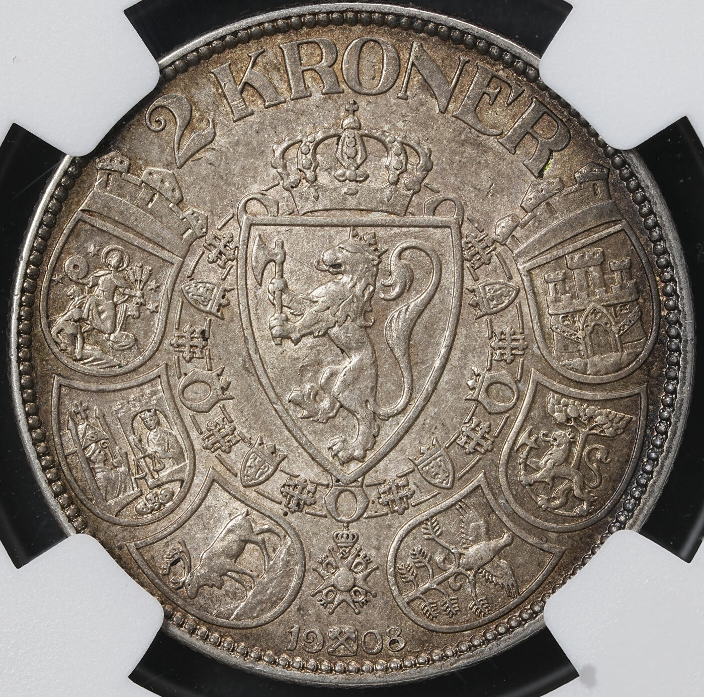 修遠堂世界钱币第六十一期 NGC MS62 1908年挪威2克朗银币 少见品种