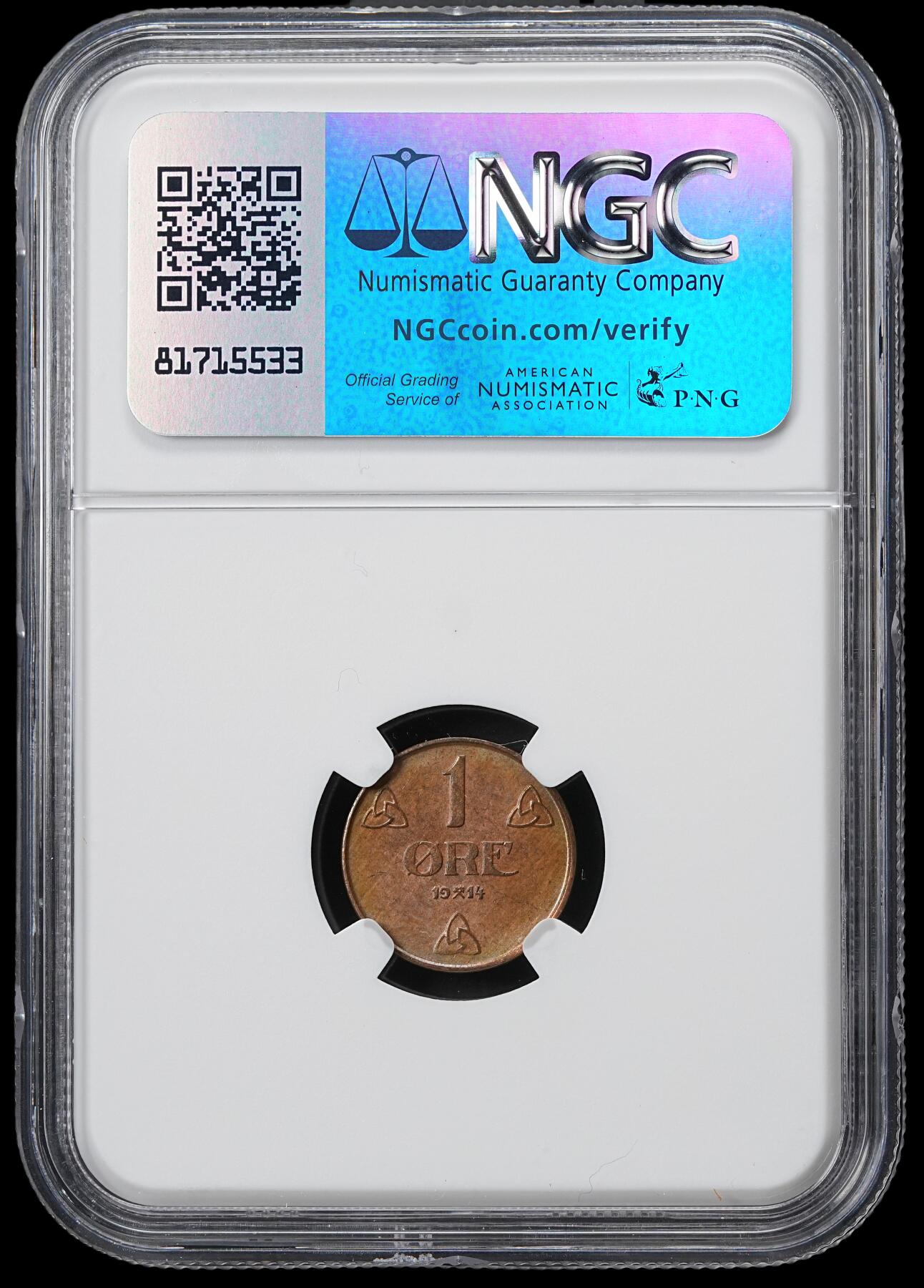 修遠堂世界钱币第六十一期 NGC MS64BN 1914年挪威1欧尔铜币 较少见的早期年份