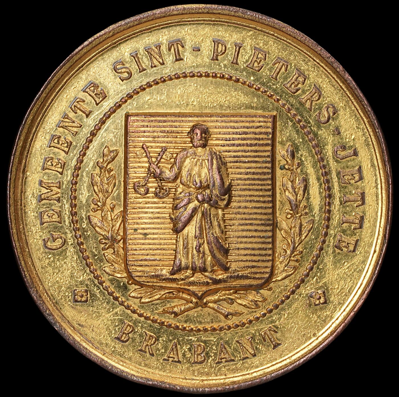 修遠堂世界钱币第六十一期 1895年比利时布拉班特音乐节鎏金铜章 51.35mm，48.10g
