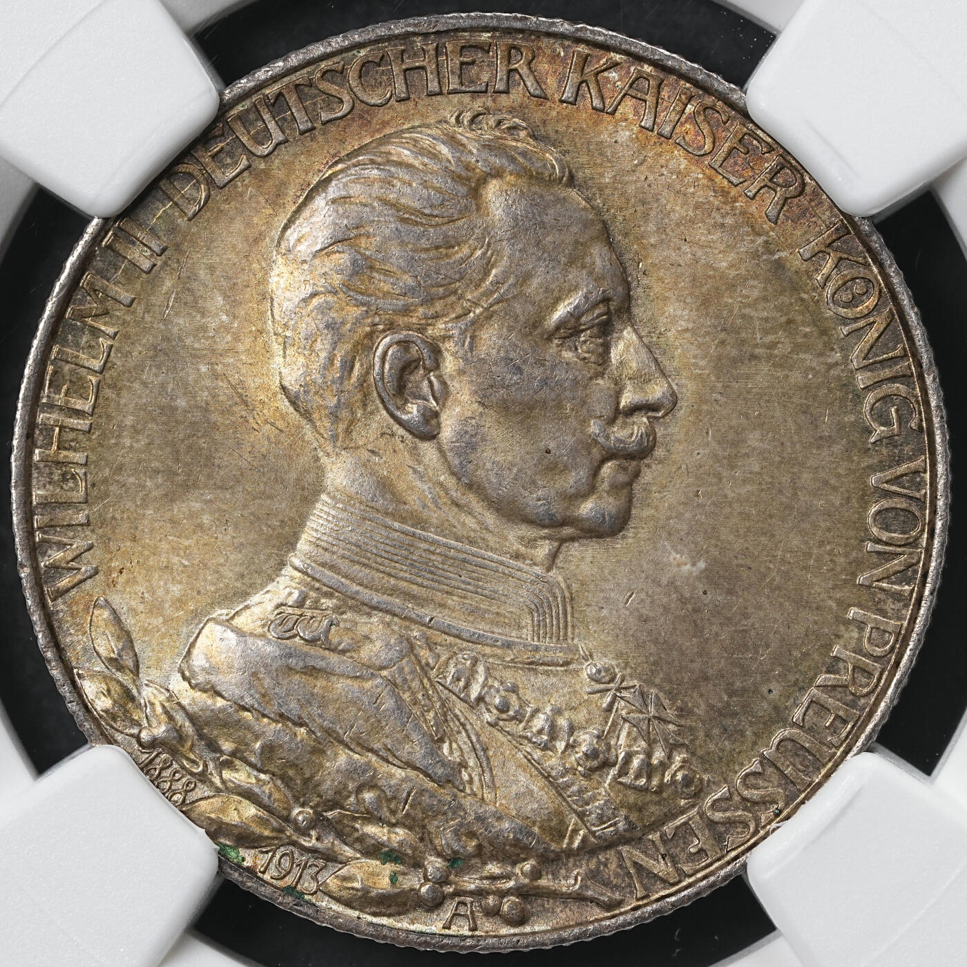 修遠堂世界钱币第六十一期 NGC MS65 1913年普鲁士威廉二世登基25周年纪念2马克银币 五彩