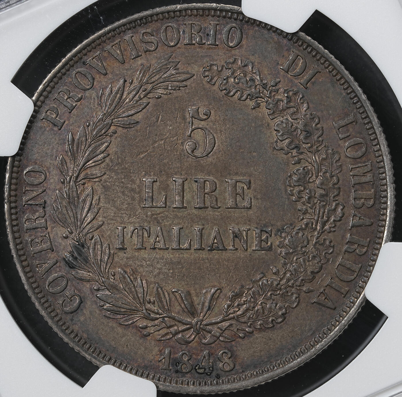 修遠堂世界钱币第六十一期 NGC XF45 1848意大利伦巴第革命政府5里拉大银币 重包浆