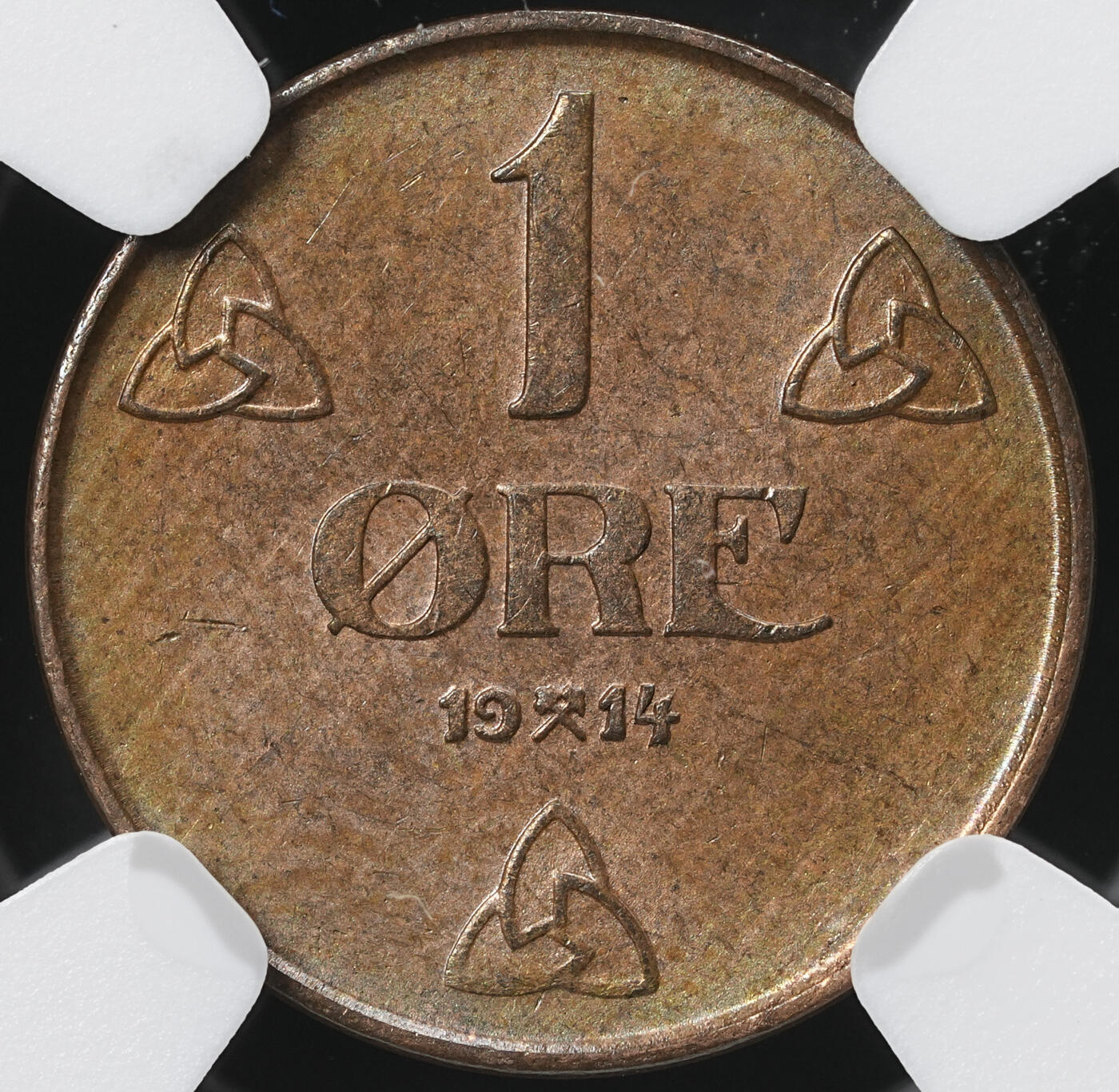 修遠堂世界钱币第六十一期 NGC MS64BN 1914年挪威1欧尔铜币 较少见的早期年份