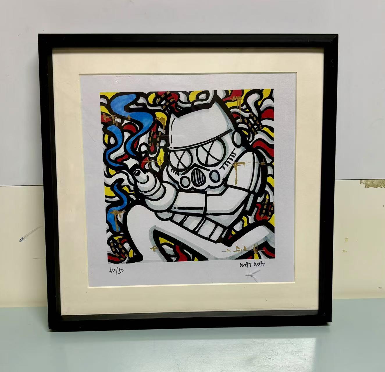 零元拍：歪歪亲笔签名 OWSON 系列作品装饰画《星战白兵》，已做装裱 合金相框尺寸25/25CM。因展品出展，镜框或亚克力可能有划痕和裂痕，介意勿拍